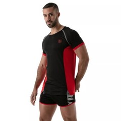 TOF PARIS Sports Gym Total Protection Muscle T-Shirt Antibacterial Black-Red 40