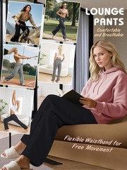 3 Pack Women’s Lounge Pants Wide Leg Sweatpants with Pockets Elastic Waist Yo…