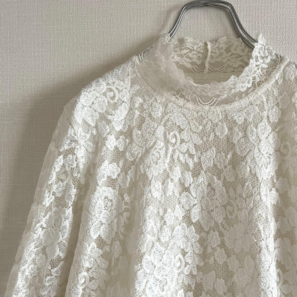 White lace design top, floral pattern, sheer sleees, spring clothing