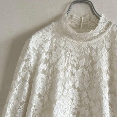 White lace design top, floral pattern, sheer sleees, spring clothing