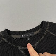 American Tall Shirt Mens ST Black Thermal Waffle Knit Long Sleeve Crewneck Top