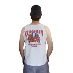 Vintage Laughlin Babe Pinup Sexy Tank Top Mens L White Biker Rally T Shirt Tee