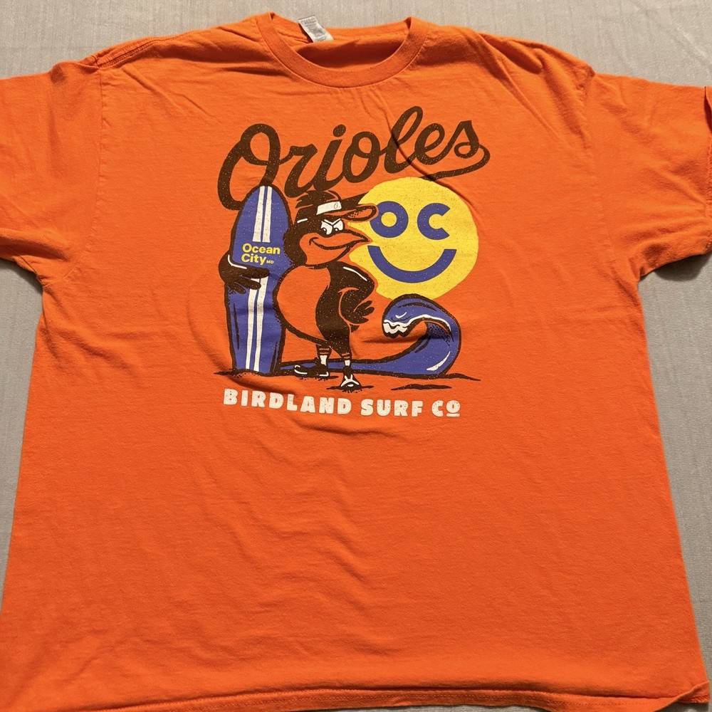 Baltimore Orioles Ocean City MD Birdland Surf Co Orange Graphic T Shirt XL