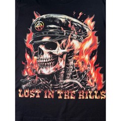 Lost In The Hills Mens XL Skull Flame Graphic T-Shirt Black Streetwear Cotton