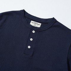 Mens Basic Style Heavyweight Solid Color Long Sleeve Henry Collar Casual T-shirt