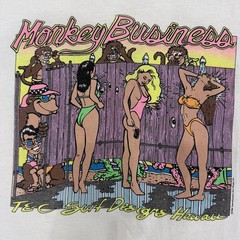Vintage T&C Town & Country Monkey Business Shirt White Large Single Stitch USA