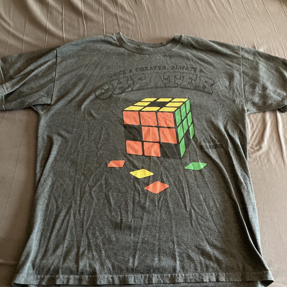Rubiks Cube Once A Cheater Always A Cheater Gray T-shirt Sz L Large
