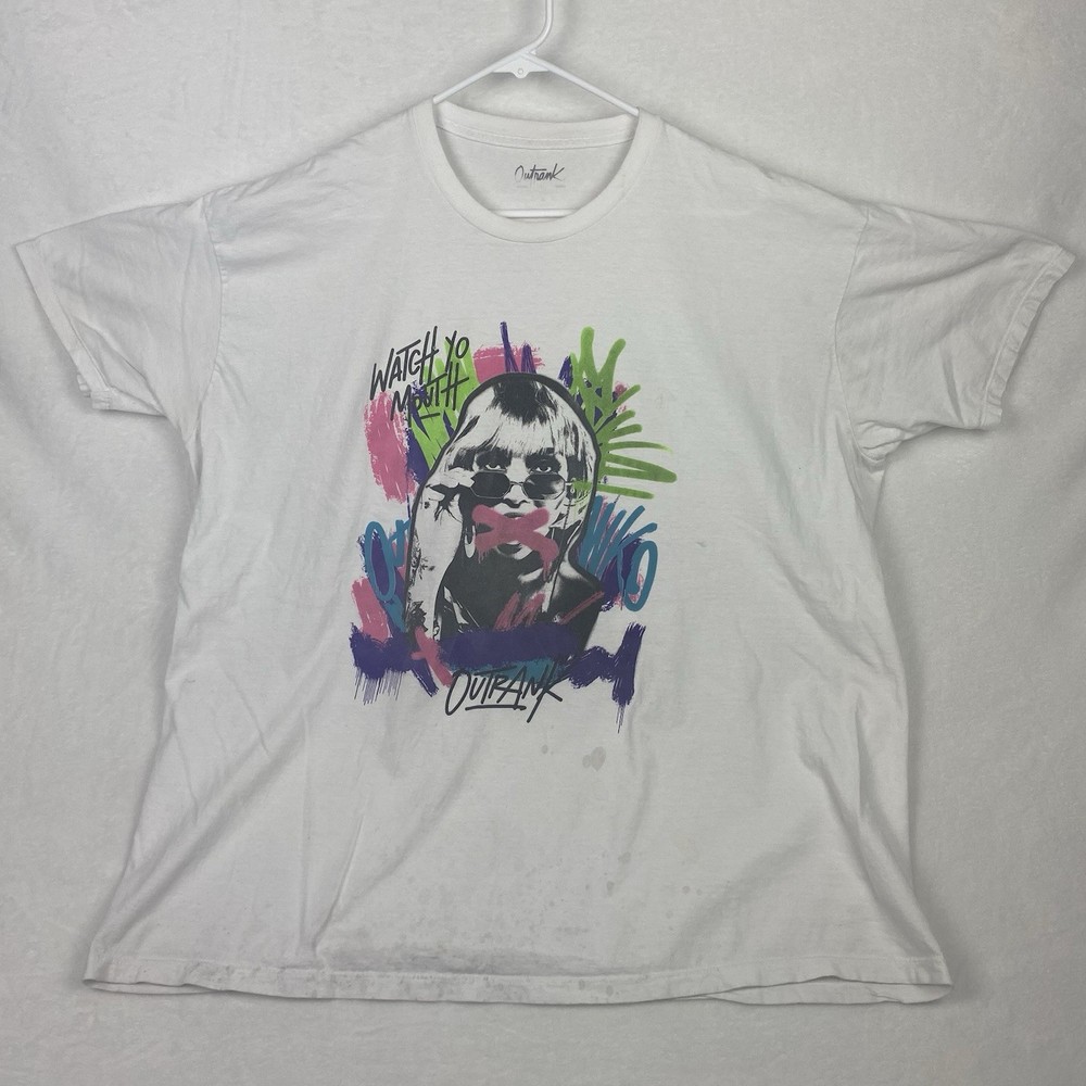Outrank Watch Yo Mouth Graphic Shirt Adult 3XL White Crewneck Short Sleeve