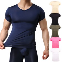 Men’s T-Shirt Gym Tops Slim Fitness Basic T-shirt Bodybuilding Tight V-Neck Tee