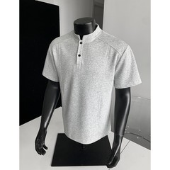 Hot Mens Casual Top Stand Collar Short Sleeved T-Shirt Business Street Party