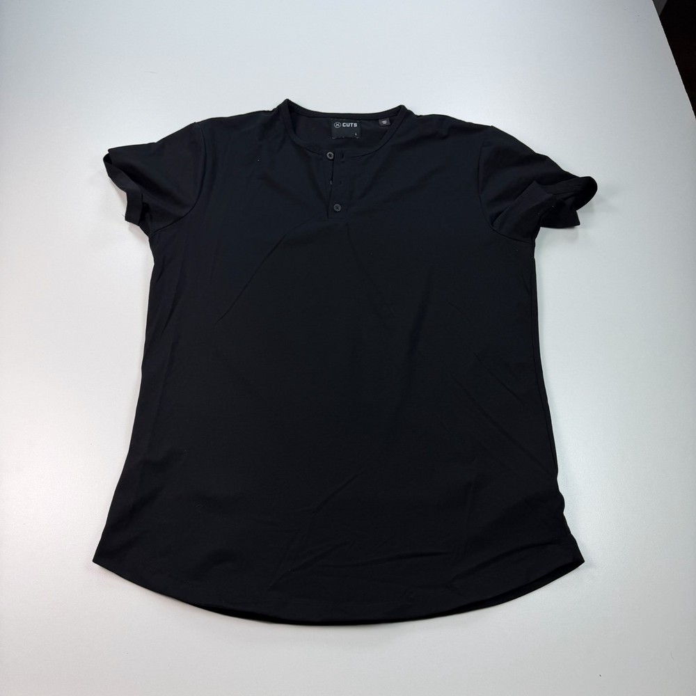 CUTS Henley Shirt Mens Large Black Lightweight Stretch Weight Training Casual
