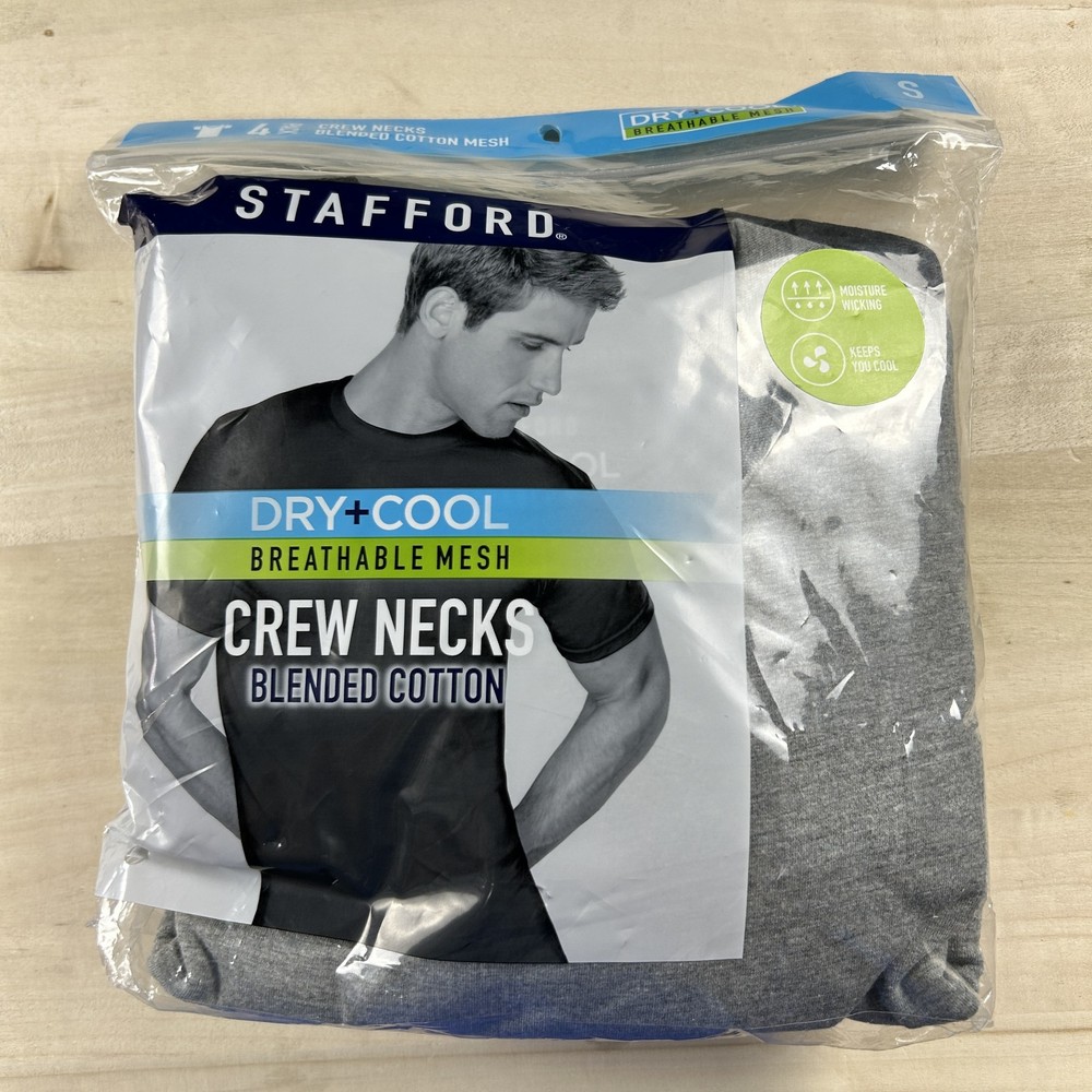 Stafford Men’s Small S Dry+Cool Breathable Mesh Crew Neck T-Shirt 4-Pack Black