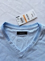 Alfani Mens Blue V-NeckT-Shirt Size S Lenin Stretch Easy Care