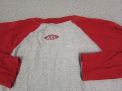 Vintage Buckle Shirt Adult Large Gray Red USA Made Baseball Raglan Single Stitch