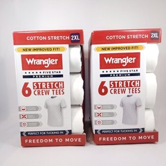 Wrangler Men Undershirts White Crew Neck Cotton Stretch Size 2XL Lot of 2 Packs