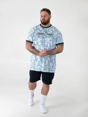 D555 Duke Mens T-Shirt Venice Beach Print Ribbed Trims Blue M L XL XXL (601917)