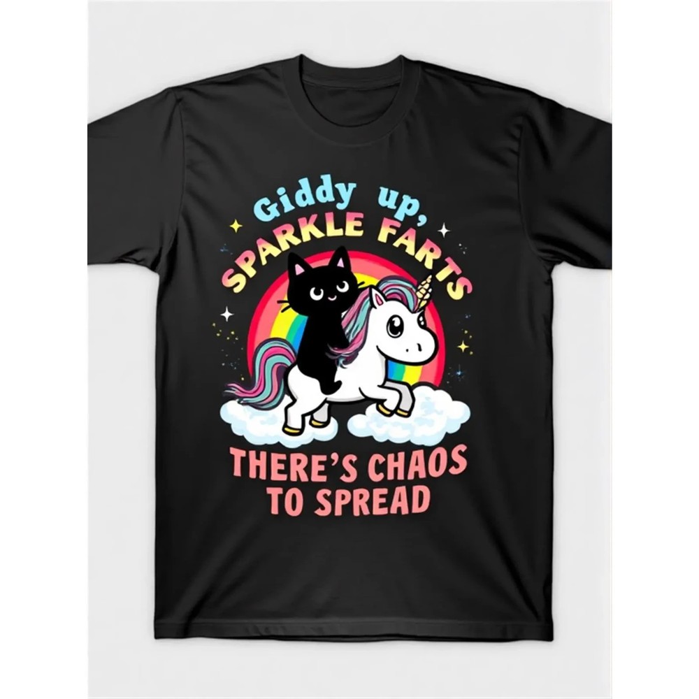 “Giddy Up Sparkle Farts” Cat Unicorn Men’s Cotton Graphic Street Tshirt