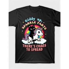“Giddy Up Sparkle Farts” Cat Unicorn Men’s Cotton Graphic Street Tshirt