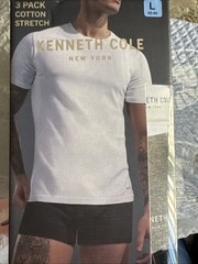 Kenneth Cole 3 Pack Cotton Stretch Gray Black White Crewneck T-Shirts Sz Large