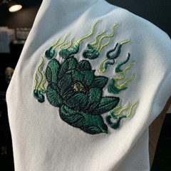 Men Embroidery Dragon Graphic T-Shirt Casual Short Sleeve Crewneck Cotton Tee