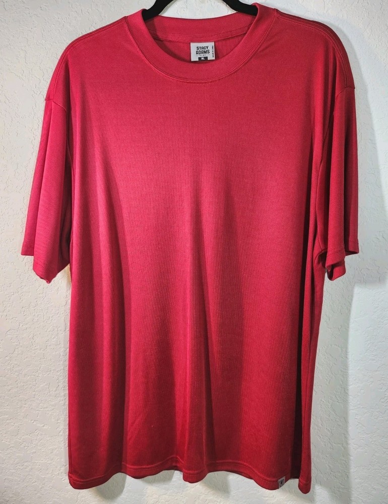 Stacy Adams Red Knit Shirt Size XL Short Sleeve Classic Crewneck Tee Ribbed…
