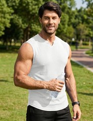 Mens Workout Tank Tops Summer Gym Muscle Ribbed Sleeveless Shirt Casual Knitt…