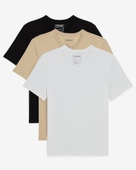 NWT – EXPRESS Men’s 3 Pack Slim Stretch V-Neck Neck T-Shirts Sand Black White S