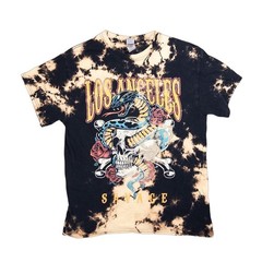 Gildan Graphic Tee Mens Medium Black Bleach Wash Los Angeles Savage Skull Snake