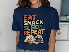 Eat Snack Sleep Repeat T-Shirt, Cute Pug Dog Tee, Funny Dog Lover Pet Owner Gift