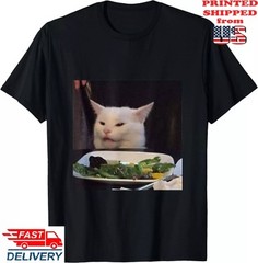 Dinner Table Cat Meme Internet Yelling Confused Gift T-Shirt , Unisex