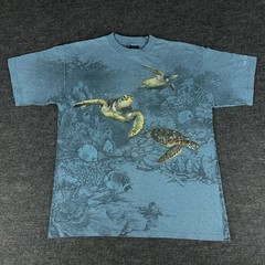Vintage Nature Shirt Men’s XL Blue Sea Turtles All Over Print Graphic Tee 1994