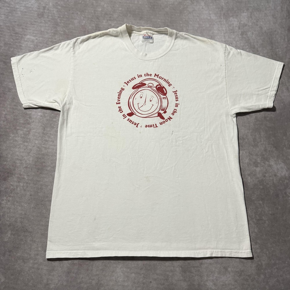 Vintage 90s Jesus 24-7 Shirt Mens L White Christian Clock Funny Graphic Tee