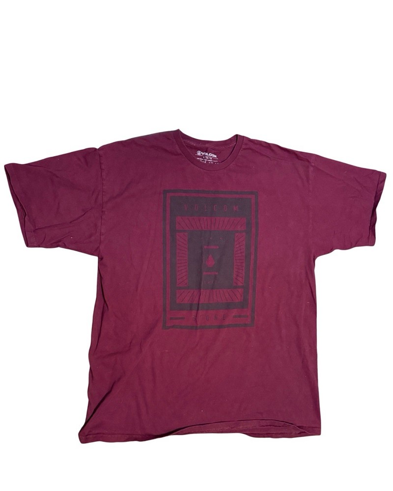 Volcom Stone Graphic Tee Mens XLG Burgundy Y2K Skate Surf Streetwear