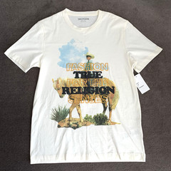True Religion Mens T-Shirt Size Small Cowboy Graphic Print Embroidered Beige