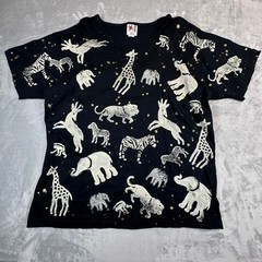 Zini T-Shirt Unisex One Size Black Safari Animal Print Glitter Made in USA