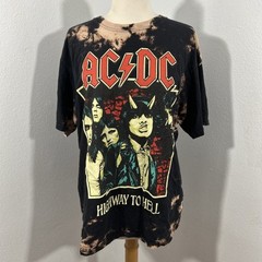 AC DC T Shirt Men Large Black Rock Highway To Hell Tie Dye Bleach Wash