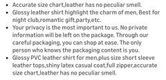 Men’s Sexy Leather Shirt Glossy Full Zipper Short Sleeve Shiny Make XXL