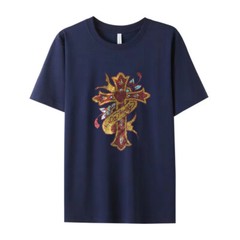 Fashion Trend Cross Hot Diamonds Rhinestones Black Summer Luxury Men T-Shirt