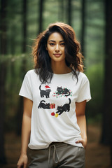 Funny Christmas Cats T-Shirt Black Cat Lights Gift Ornament Holiday Cotton Tee N