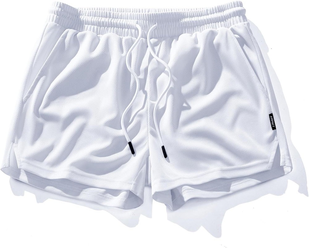 AIMPACT Mens Mesh Running Shorts 3 Inch Quick Dry Gym Athletic Medium, White