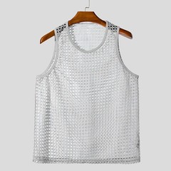 New American Style Fashion Men Tops Popular Vacation Hollow Out Mesh Vests Sexy