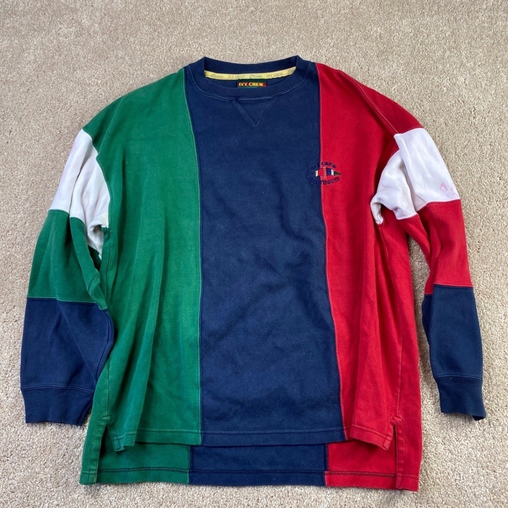 Ivy Crew Boathouse Colorblock Shirt Mens Large Vintage 90s Nautical Navy Red