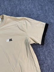 Helmut Lang Shirt Mens Large Tan Logo Graphic Crewneck Short Sleeve Back Print