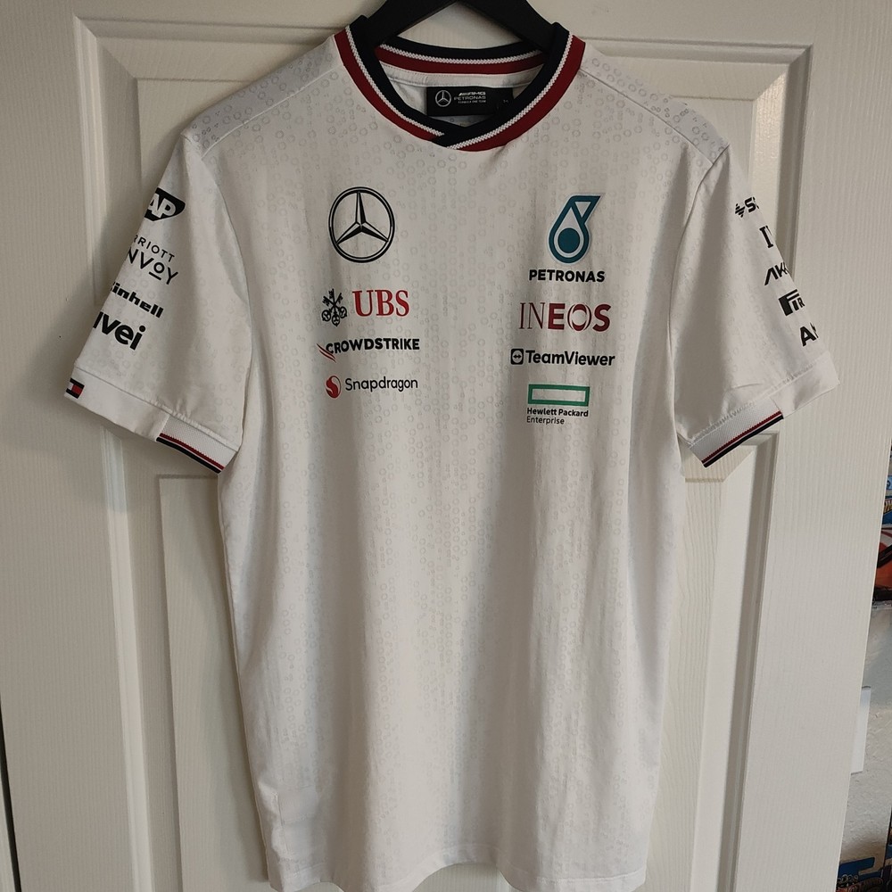 Mercedes Petronas F1 Tommy Hilfiger Men White Short Sleeve Tee Shirt Size M