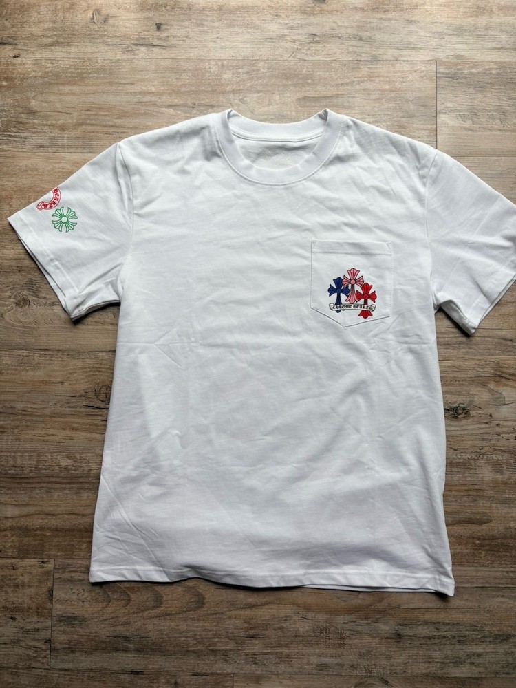 Chrome Hearts Men’s White Pocket Tee M Cotton Cross Logo Graphic Short Sleeve