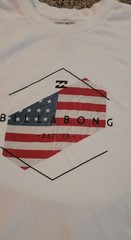 Billabong Size 2XXL Tshirt, White W/American Flag Design