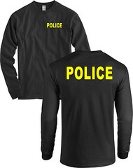 POLICE Front and Back Long Sleeve Shirt Huge NEON YELLOW LETTERS Black – NEW