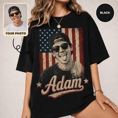 Custom Photo Patriotic Shirt Personalized USA Flag Portrait Tee