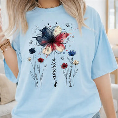 USA 250th Anniversary Comfort Colors Floral Tee, 1776-2026 Patriotic Shirt