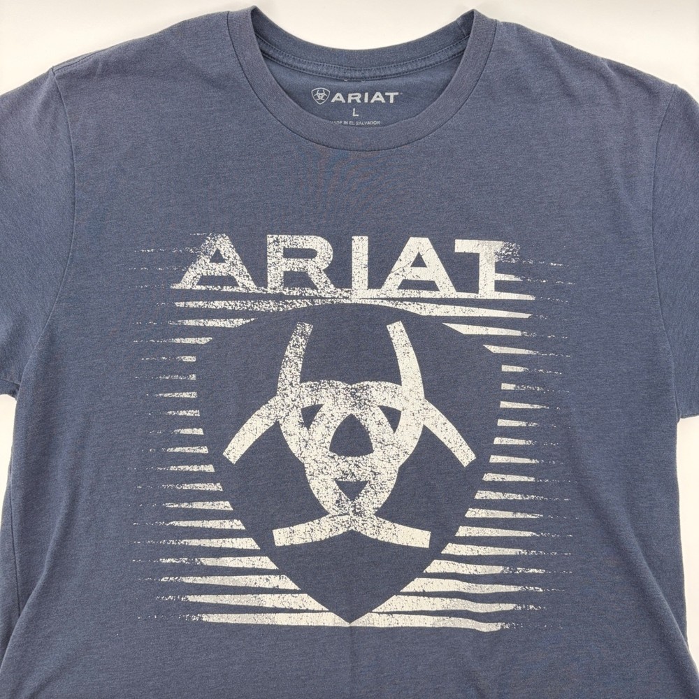 Ariat Mens Shirt Large Graphic Logo Blue Heather Short Sleeve